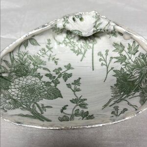 Hand Crafted Green Floral Shell Trinket Dish